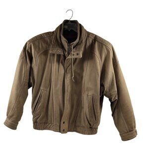 Vintage Midway Leather Bomber Jacket XL Tan Genuine Leather Made In Indonesia